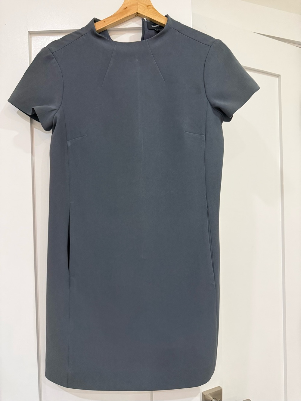 Theory Short Sleeve Shift Dress in Charcoal